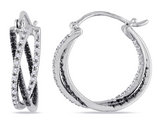 Black and White Diamond Hoop Earrings 1/4 Carat (ctw) in Sterling Silver